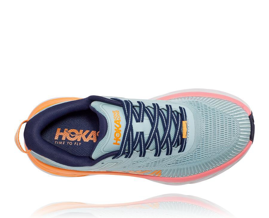 Hoka One One Womens Running Shoes - Bondi 7 - Blue - TIGE13786
